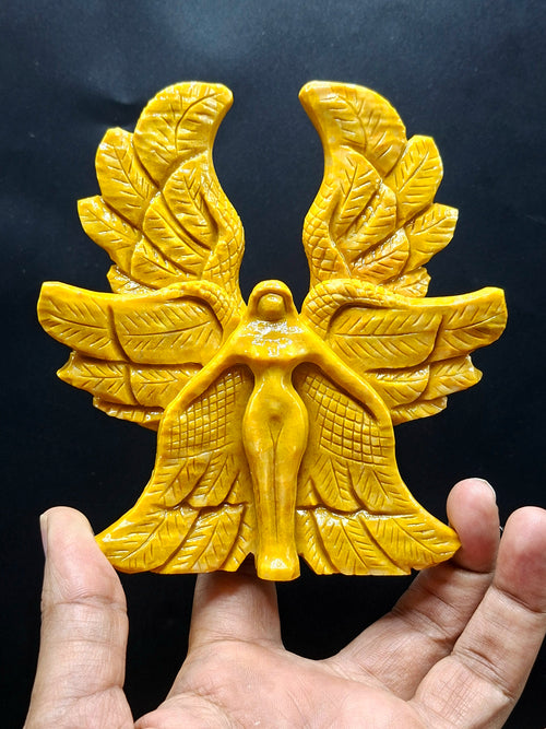 Yellow Jade Angel with Wings – A Symbol of Peace, Protection, and Prosperity | Reiki/Chakra/Healing/Energy | Home Decor