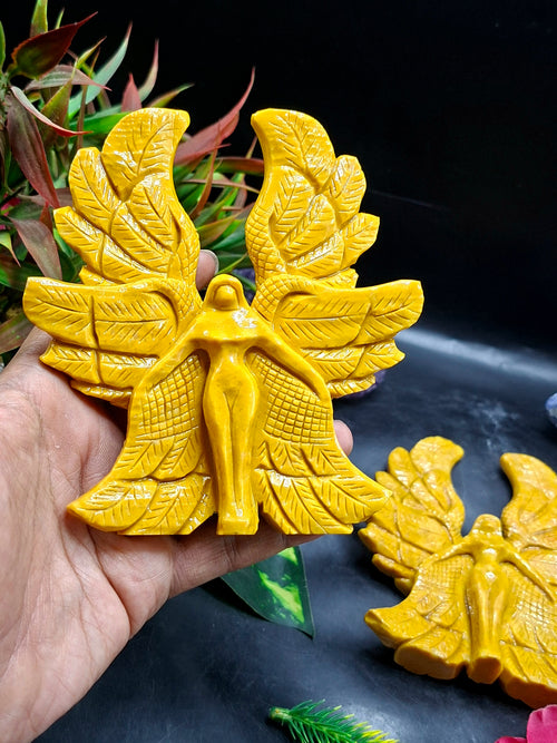 Yellow Jade Angel with Wings – A Symbol of Peace, Protection, and Prosperity | Reiki/Chakra/Healing/Energy | Home Decor