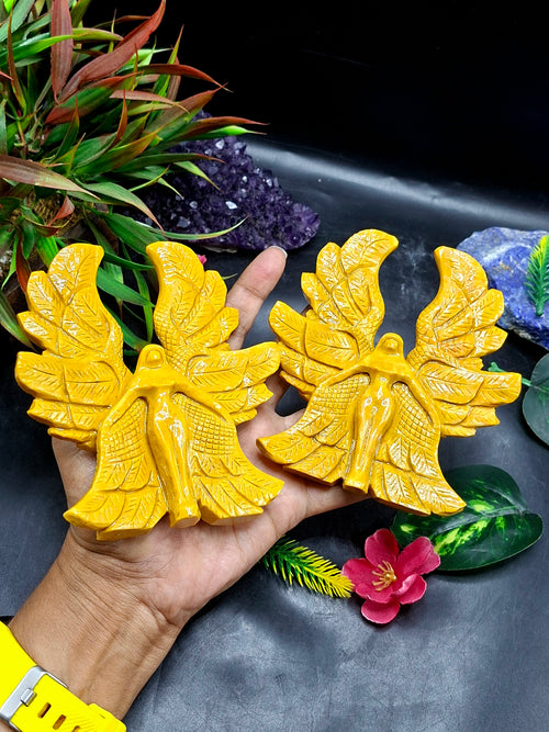 Yellow Jade Angel with Wings – A Symbol of Peace, Protection, and Prosperity | Reiki/Chakra/Healing/Energy | Home Decor