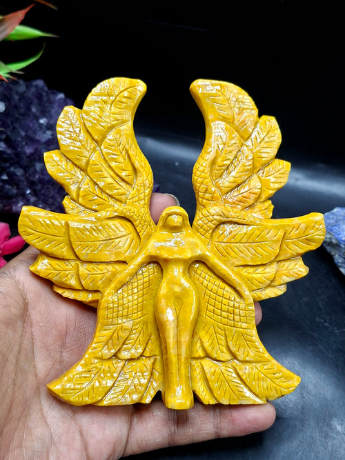 Yellow Jade Angel with Wings – A Symbol of Peace, Protection, and Prosperity | Reiki/Chakra/Healing/Energy | Home Decor