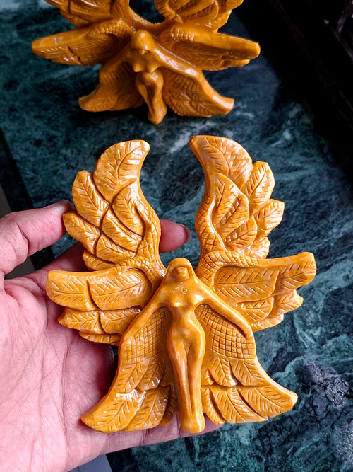 Yellow Jade Angel with Wings – A Symbol of Peace, Protection, and Prosperity | Reiki/Chakra/Healing/Energy | Home Decor
