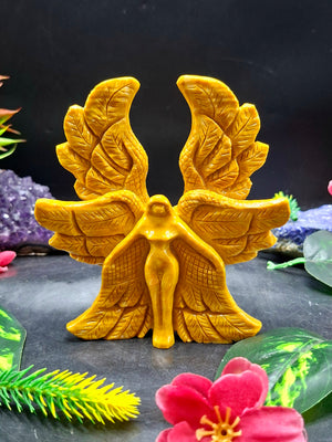 Yellow Jade Angel with Wings – A Symbol of Peace, Protection, and Prosperity | Reiki/Chakra/Healing/Energy | Home Decor