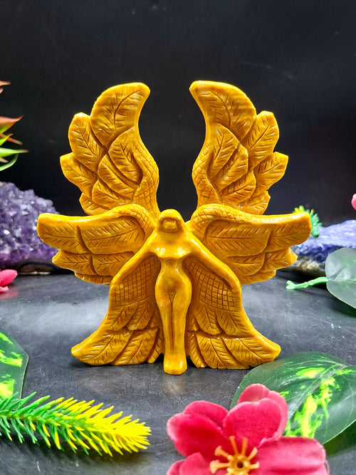 Yellow Jade Angel with Wings – A Symbol of Peace, Protection, and Prosperity | Reiki/Chakra/Healing/Energy | Home Decor