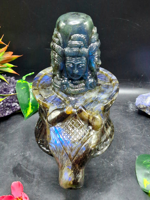 Panchmukhi (5-Faced) Shiva Lingam in Natural Labradorite Stone: A Sacred Symbol of Divine Protection, Transformation & Spiritual Harmony | Reiki/Chakra/Healing/Energy | Home Decor