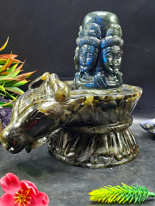 Panchmukhi (5-Faced) Shiva Lingam in Natural Labradorite Stone: A Sacred Symbol of Divine Protection, Transformation & Spiritual Harmony | Reiki/Chakra/Healing/Energy | Home Decor