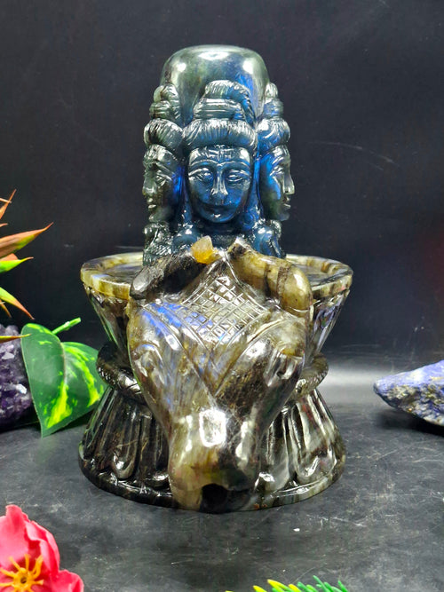 Panchmukhi (5-Faced) Shiva Lingam in Natural Labradorite Stone: A Sacred Symbol of Divine Protection, Transformation & Spiritual Harmony | Reiki/Chakra/Healing/Energy | Home Decor