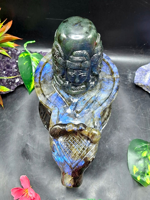 Panchmukhi (5-Faced) Shiva Lingam in Natural Labradorite Stone: A Sacred Symbol of Divine Protection, Transformation & Spiritual Harmony | Reiki/Chakra/Healing/Energy | Home Decor