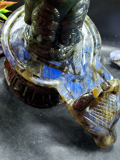 Panchmukhi (5-Faced) Shiva Lingam in Natural Labradorite Stone: A Sacred Symbol of Divine Protection, Transformation & Spiritual Harmony | Reiki/Chakra/Healing/Energy | Home Decor