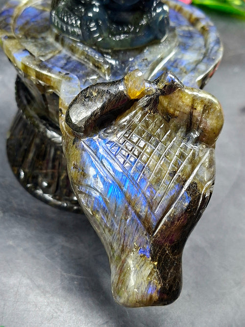 Panchmukhi (5-Faced) Shiva Lingam in Natural Labradorite Stone: A Sacred Symbol of Divine Protection, Transformation & Spiritual Harmony | Reiki/Chakra/Healing/Energy | Home Decor