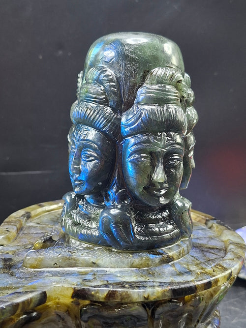 Panchmukhi (5-Faced) Shiva Lingam in Natural Labradorite Stone: A Sacred Symbol of Divine Protection, Transformation & Spiritual Harmony | Reiki/Chakra/Healing/Energy | Home Decor