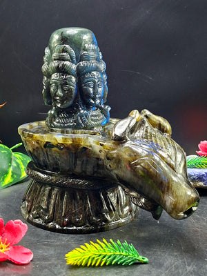 Panchmukhi (5-Faced) Shiva Lingam in Natural Labradorite Stone: A Sacred Symbol of Divine Protection, Transformation & Spiritual Harmony | Reiki/Chakra/Healing/Energy | Home Decor