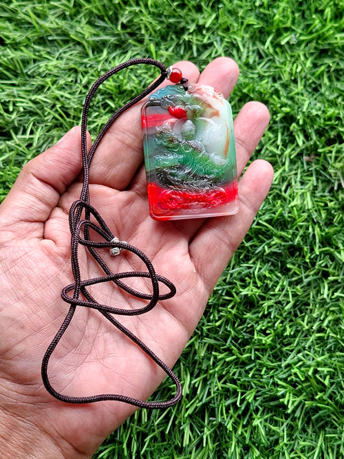 Colored Jade Kwan Yin Pendant Mala with Black Thread – Meditation Jewelry for Calm Mind, Focus, Protection & Confidence | Weight 33 gms
