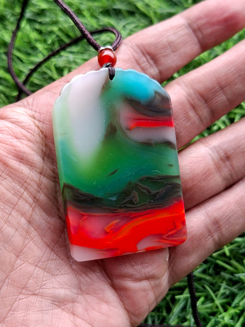 Colored Jade Kwan Yin Pendant Mala with Black Thread – Meditation Jewelry for Calm Mind, Focus, Protection & Confidence | Weight 33 gms