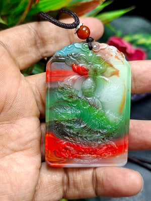 Colored Jade Kwan Yin Pendant Mala with Black Thread – Meditation Jewelry for Calm Mind, Focus, Protection & Confidence | Weight 33 gms
