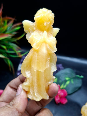 Yellow Calcite Winged Angel Carving – 121 g, 3.8 inch Crystal Angel for Home, Office & Meditation Decor, Positivity, Growth & Gratitude | ONE PIECE ONLY