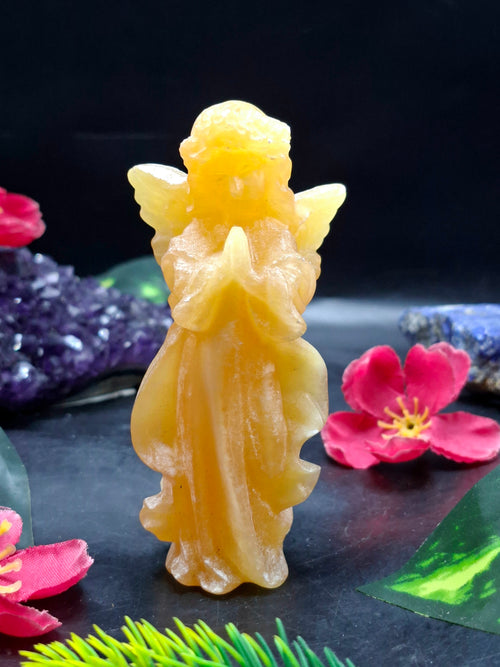 Yellow Calcite Winged Angel Carving – 121 g, 3.8 inch Crystal Angel for Home, Office & Meditation Decor, Positivity, Growth & Gratitude | ONE PIECE ONLY