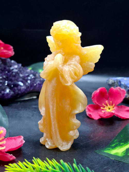 Yellow Calcite Winged Angel Carving – 121 g, 3.8 inch Crystal Angel for Home, Office & Meditation Decor, Positivity, Growth & Gratitude | ONE PIECE ONLY