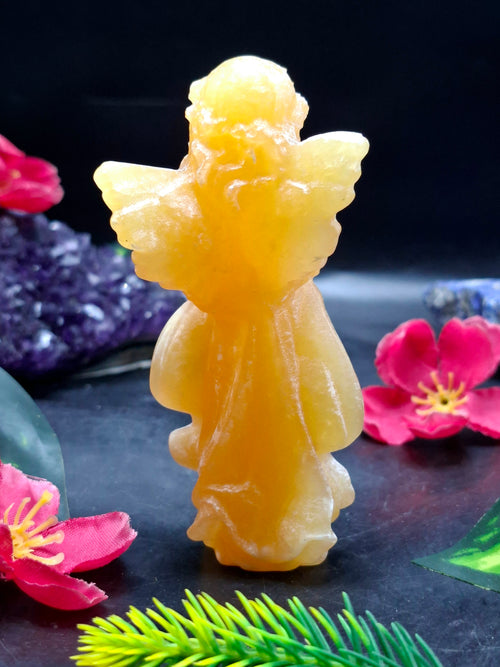 Yellow Calcite Winged Angel Carving – 121 g, 3.8 inch Crystal Angel for Home, Office & Meditation Decor, Positivity, Growth & Gratitude | ONE PIECE ONLY