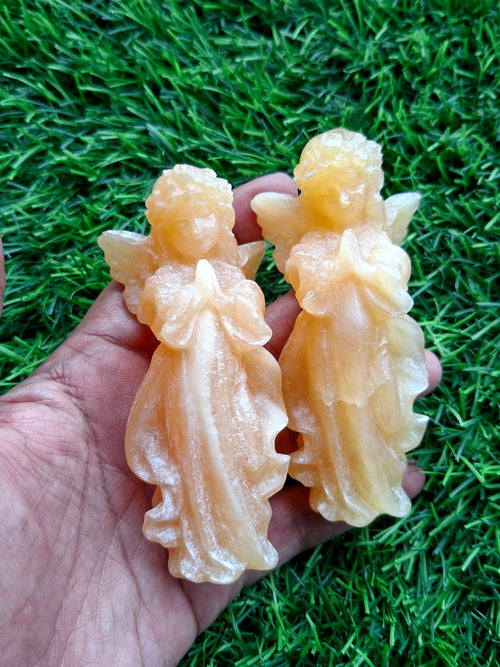 Yellow Calcite Winged Angel Carving – 121 g, 3.8 inch Crystal Angel for Home, Office & Meditation Decor, Positivity, Growth & Gratitude | ONE PIECE ONLY