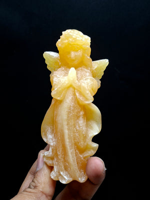 Yellow Calcite Winged Angel Carving – 121 g, 3.8 inch Crystal Angel for Home, Office & Meditation Decor, Positivity, Growth & Gratitude | ONE PIECE ONLY