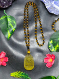 Manjushri Bodhisattva of Wisdom Citrine Pendant with Yellow and Black Beads Mala: A Symbol of Clarity, Knowledge, and Abundance | Gemstone Mala | Birthday Gift