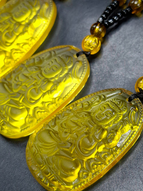 Manjushri Bodhisattva of Wisdom Citrine Pendant with Yellow and Black Beads Mala: A Symbol of Clarity, Knowledge, and Abundance | Gemstone Mala | Birthday Gift