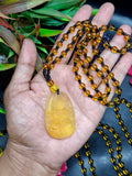 Manjushri Bodhisattva of Wisdom Citrine Pendant with Yellow and Black Beads Mala: A Symbol of Clarity, Knowledge, and Abundance | Gemstone Mala | Birthday Gift