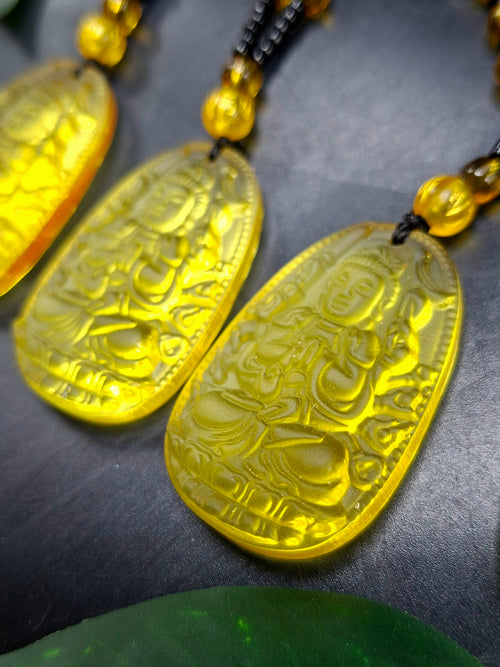 Manjushri Bodhisattva of Wisdom Citrine Pendant with Yellow and Black Beads Mala: A Symbol of Clarity, Knowledge, and Abundance | Gemstone Mala | Birthday Gift
