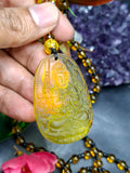 Manjushri Bodhisattva of Wisdom Citrine Pendant with Yellow and Black Beads Mala: A Symbol of Clarity, Knowledge, and Abundance | Gemstone Mala | Birthday Gift