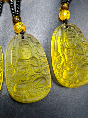 Manjushri Bodhisattva of Wisdom Citrine Pendant with Yellow and Black Beads Mala: A Symbol of Clarity, Knowledge, and Abundance | Gemstone Mala | Birthday Gift