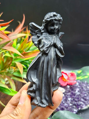 Black Obsidian Winged Angel Carving – Symbol of Protection, Healing & Divine Guidance | Weight 98 gm