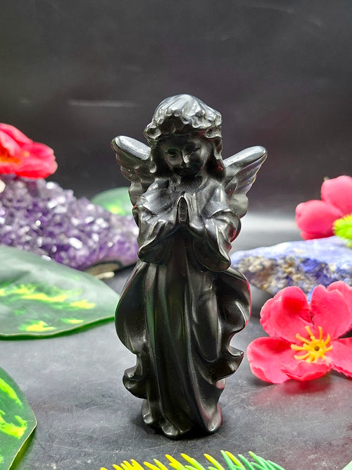 Black Obsidian Winged Angel Carving – Symbol of Protection, Healing & Divine Guidance | Weight 98 gm
