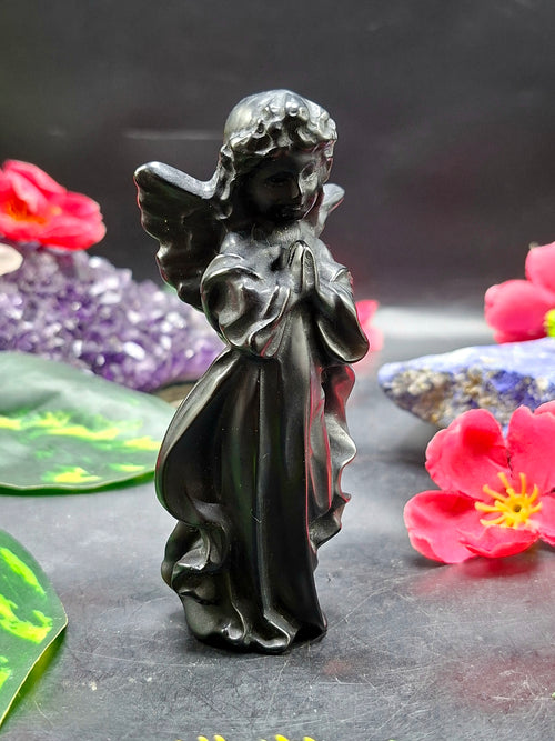 Black Obsidian Winged Angel Carving – Symbol of Protection, Healing & Divine Guidance | Weight 98 gm