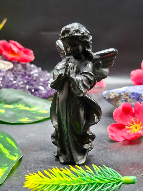 Black Obsidian Winged Angel Carving – Symbol of Protection, Healing & Divine Guidance | Weight 98 gm