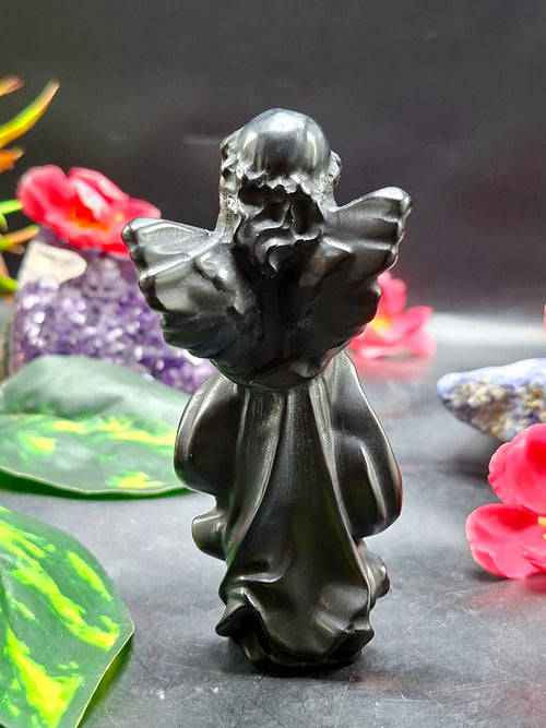 Black Obsidian Winged Angel Carving – Symbol of Protection, Healing & Divine Guidance | Weight 98 gm