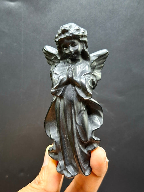 Black Obsidian Winged Angel Carving – Symbol of Protection, Healing & Divine Guidance | Weight 98 gm