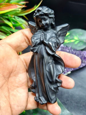 Black Obsidian Winged Angel Carving – Symbol of Protection, Healing & Divine Guidance | Weight 98 gm