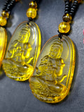 Kwan Yin Bodhisattva Citrine Pendant Mala with Yellow & Black Beads – 39g, 15 Inch Spiritual Necklace for Prosperity, Balance & Daily Wear