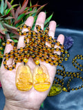 Kwan Yin Bodhisattva Citrine Pendant Mala with Yellow & Black Beads – 39g, 15 Inch Spiritual Necklace for Prosperity, Balance & Daily Wear