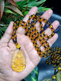 Kwan Yin Bodhisattva Citrine Pendant Mala with Yellow & Black Beads – 39g, 15 Inch Spiritual Necklace for Prosperity, Balance & Daily Wear
