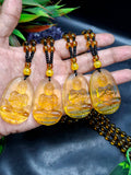 Kwan Yin Bodhisattva Citrine Pendant Mala with Yellow & Black Beads – 39g, 15 Inch Spiritual Necklace for Prosperity, Balance & Daily Wear