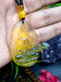 Kwan Yin Bodhisattva Citrine Pendant Mala with Yellow & Black Beads – 39g, 15 Inch Spiritual Necklace for Prosperity, Balance & Daily Wear