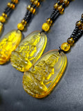 Kwan Yin Bodhisattva Citrine Pendant Mala with Yellow & Black Beads – 39g, 15 Inch Spiritual Necklace for Prosperity, Balance & Daily Wear