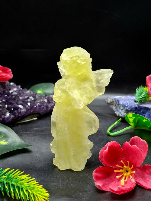 Citrine Winged Angel Carving – 3.9 Inch, 145g Spiritual Crystal for Prosperity, Protection & Meditation Décor