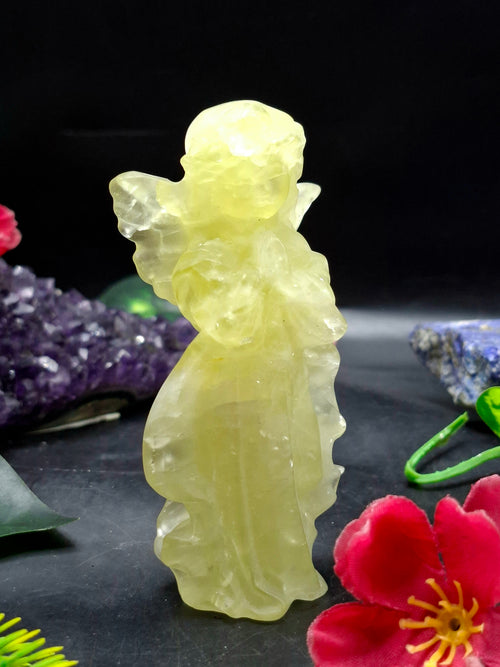 Citrine Winged Angel Carving – 3.9 Inch, 145g Spiritual Crystal for Prosperity, Protection & Meditation Décor