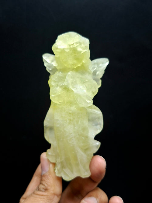 Citrine Winged Angel Carving – 3.9 Inch, 145g Spiritual Crystal for Prosperity, Protection & Meditation Décor