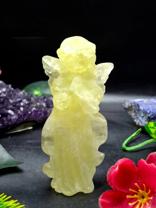 Citrine Winged Angel Carving – 3.9 Inch, 145g Spiritual Crystal for Prosperity, Protection & Meditation Décor