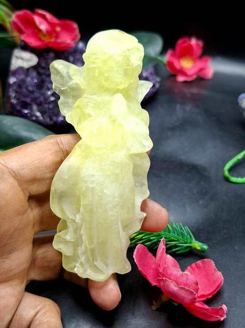 Citrine Winged Angel Carving – 3.9 Inch, 145g Spiritual Crystal for Prosperity, Protection & Meditation Décor