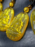 Kwan Yin Bodhisattva Pendant in Treated Citrine with Yellow & Black Beads Mala – 42g, 15-Inch Spiritual Wealth & Success Necklace | ONE PIECE ONLY