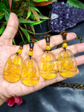 Kwan Yin Bodhisattva Pendant in Treated Citrine with Yellow & Black Beads Mala – 42g, 15-Inch Spiritual Wealth & Success Necklace | ONE PIECE ONLY